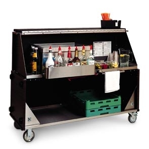 Portable Bar Espresso Brown Speed Rail Locking Casters Professional Pop Up