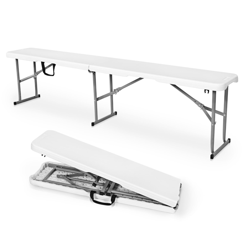 Portable Folding Bench White Plastic Bi-Fold Design Integrated Handle