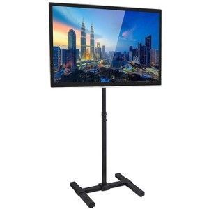 Portable TV Floor Stand: H-Shaped Base, Height Adjustable, Minimalist Black.