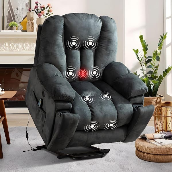 Power Lift Massage Recliner Charcoal Grey Heated Lumbar