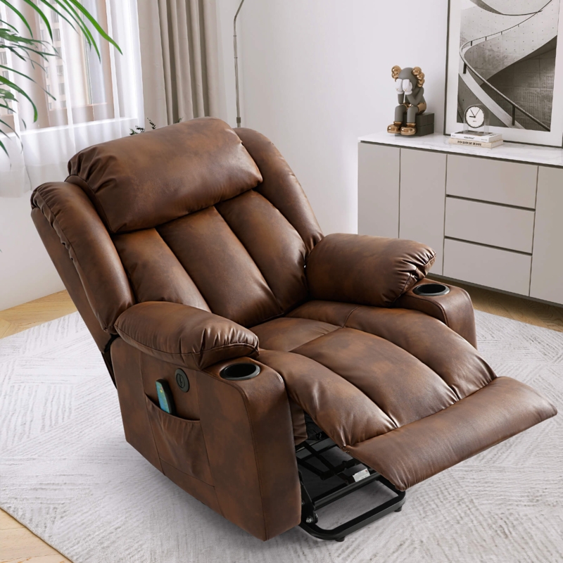 Power Lift Recliner in Ochre Brown with Dual Cup Holders