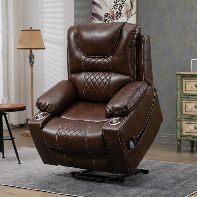 Power Lift Recliner with Diamond Quilting and Cup Holders