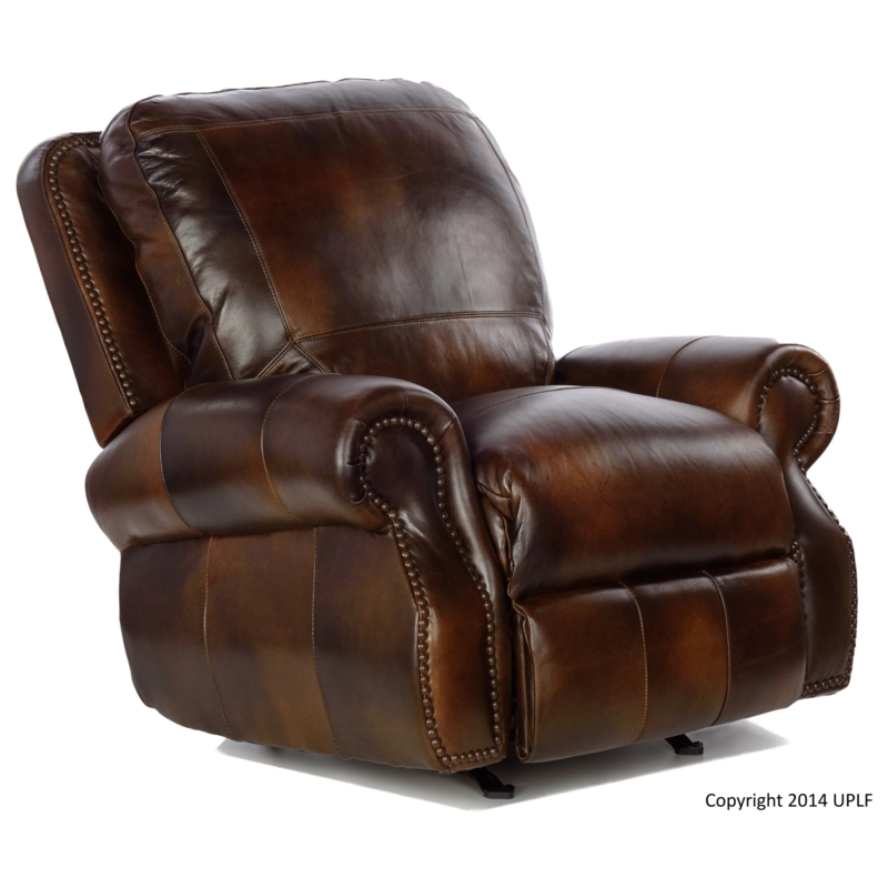 Power Recliner Burnished Mahogany Leather with Bustle Back