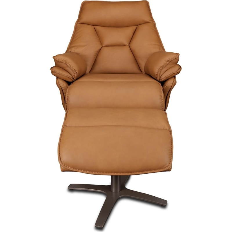 Power Recliner Cognac Brown Leather Like Four Star Base
