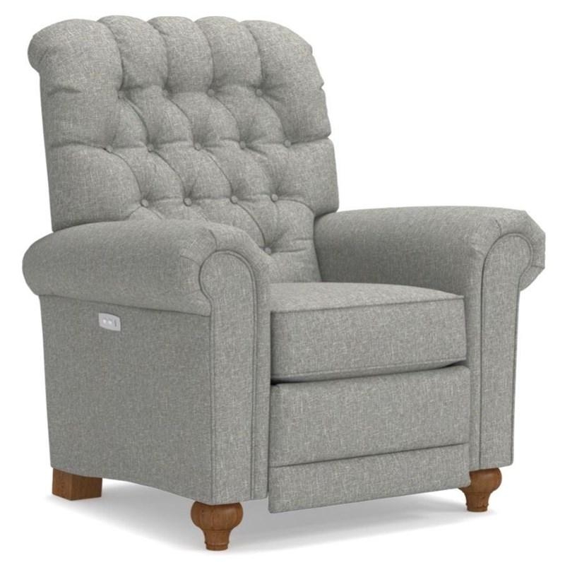 Power Recliner Flannel Grey Tufted Back Turned Legs Traditional