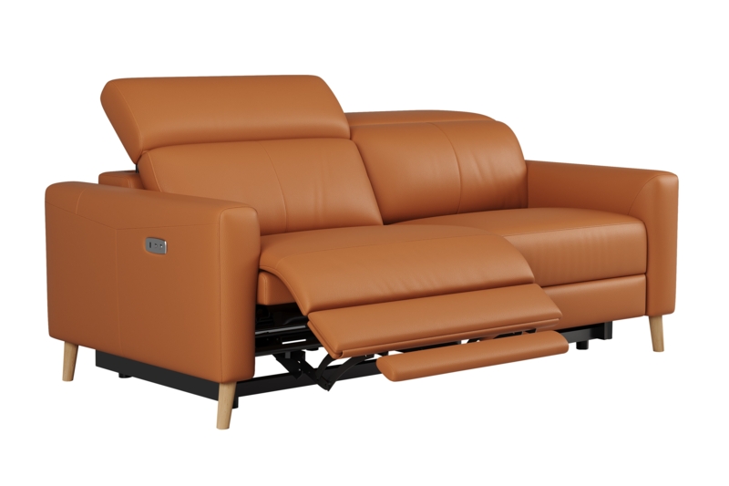Power Recliner Loveseat Cognac Leather Zero Wall Design with USB