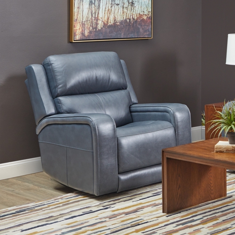 Power Recliner Storm Blue Triple Pillow Back Power Motion