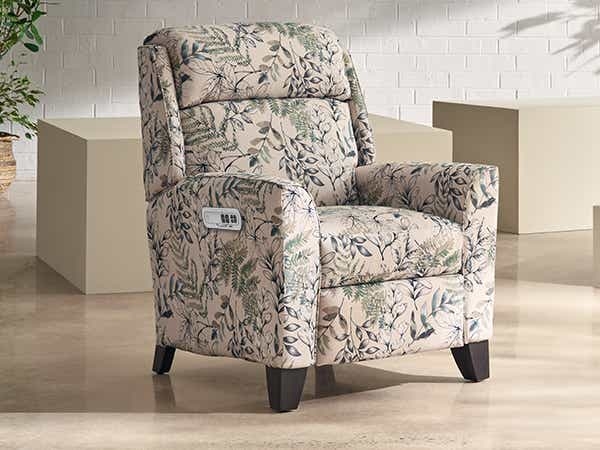 Power Recliner with Botanical Print and Side Power Controls
