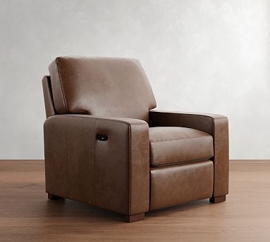 Power Recliner with Square Arms, Espresso Leather Controls