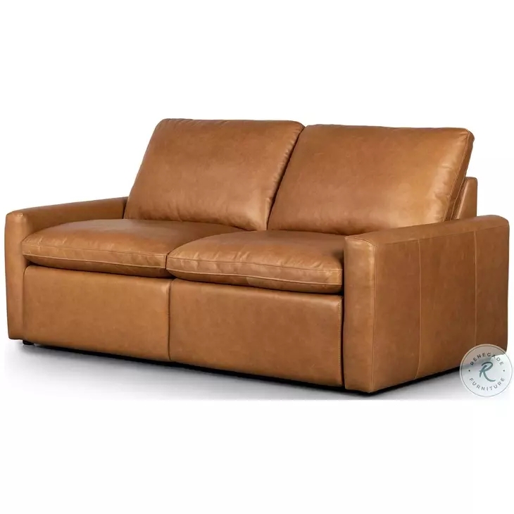 Power Reclining Loveseat Butterscotch Leather with Track Arms