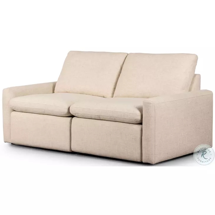 Power Reclining Loveseat Natural Beige Fabric with Floor Length Base