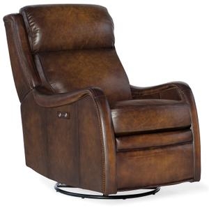 Power Swivel Glider Recliner in Distressed Cognac Leather-Like Finish