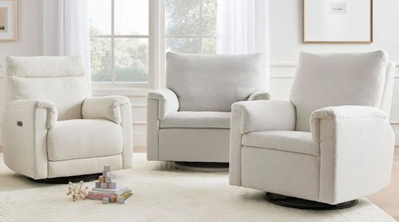 Power Swivel Glider Recliner in Textured Ivory Boucle Fabric