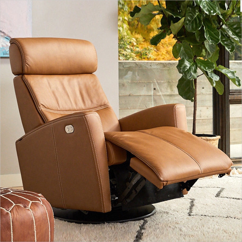 Power Swivel Recliner Cognac Leather Adjustable Headrest