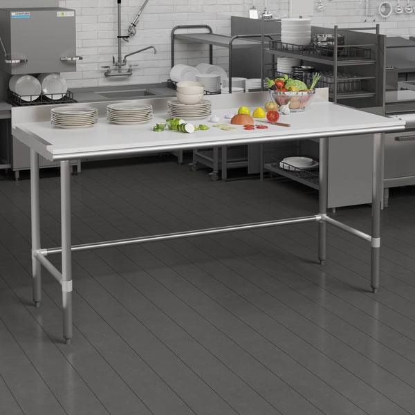 Prep Table Commercial Stainless Steel Poly Top Backsplash H Brace