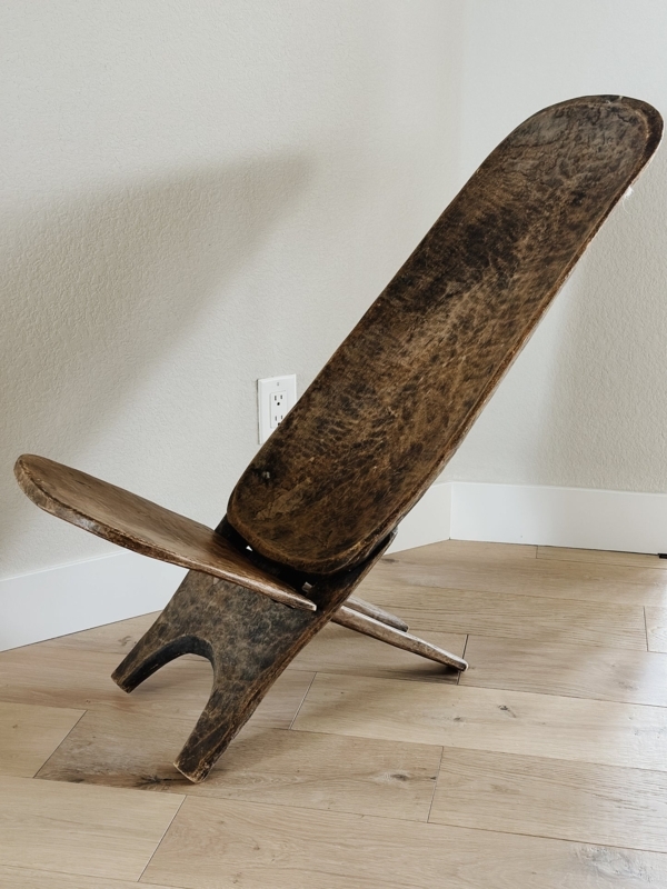 Primitive Accent Chair: Hand Carved Senufo Stargazer with Reclining Back