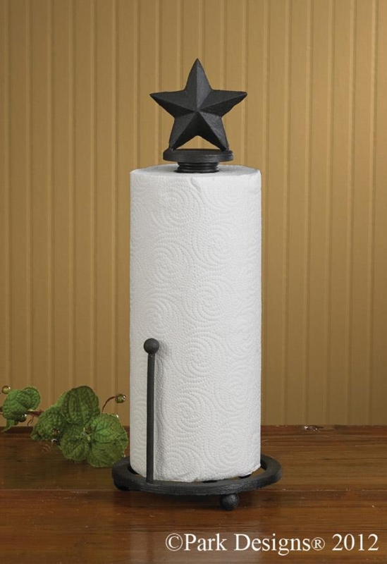 Primitive Matte Black Star Paper Towel Holder, Farmhouse Iron Stand
