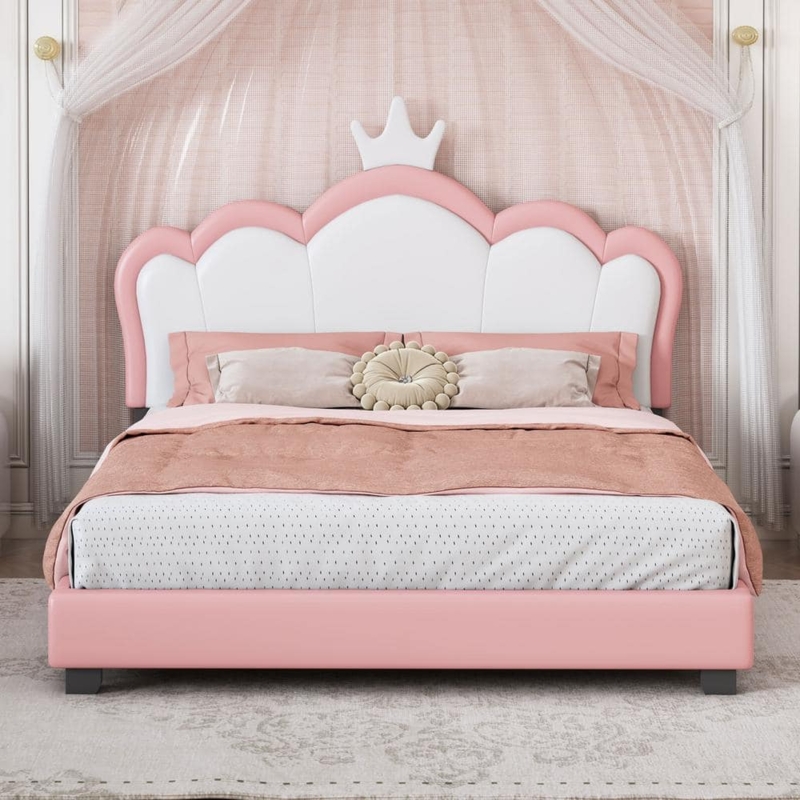 Princess Bed: Scalloped Upholstery Silhouette with Crown Headboard