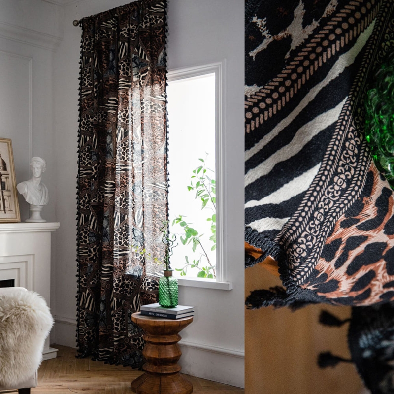 Printed Curtains: Tassel Fringe Patchwork, Terracotta Geometric Safari Mix