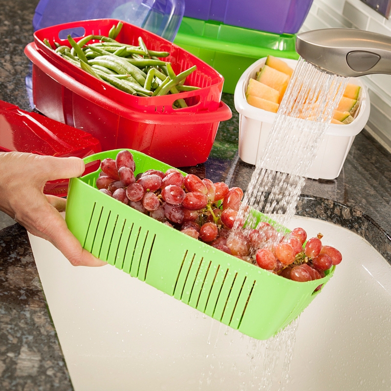 Produce Colander Nested Design Vertical Drainage Slots Vibrant Set