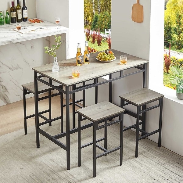 Pub Dining Set Backless Tuck Under Stools Black Metal Frame