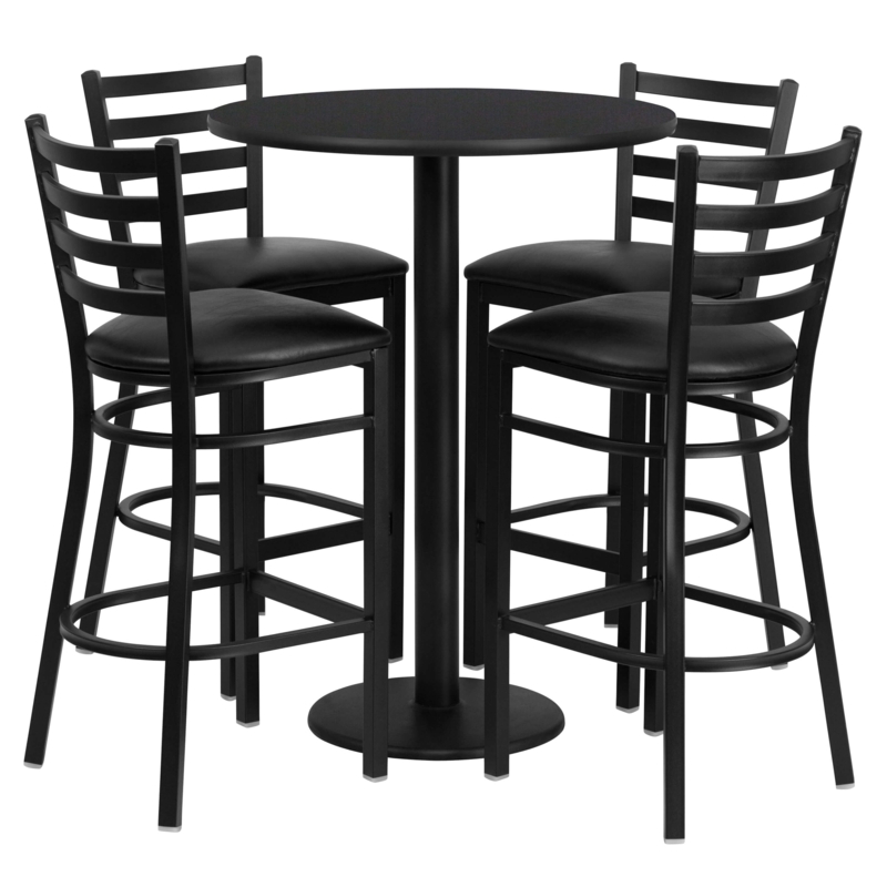 Pub Table Set Ladder Back Stools Pedestal Base Bistro Dining
