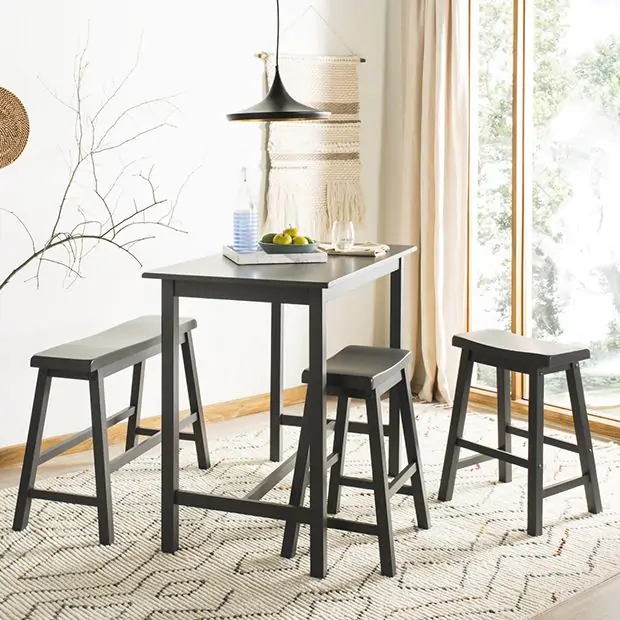 Pub Table Set Matte Black Saddle Seat 4-Piece Modern Farmhouse