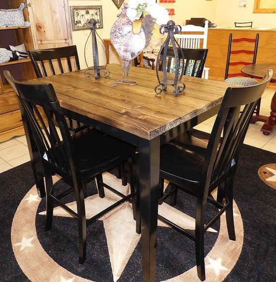 Pub Table Set Plank Top Black Slatted Chairs Contemporary Farmhouse