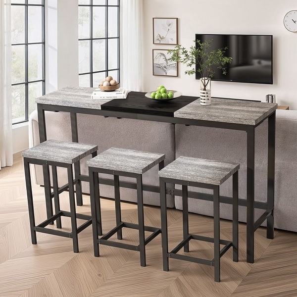 Pub Table Set, Tri-Panel Gray Top with Slim Metal Frame