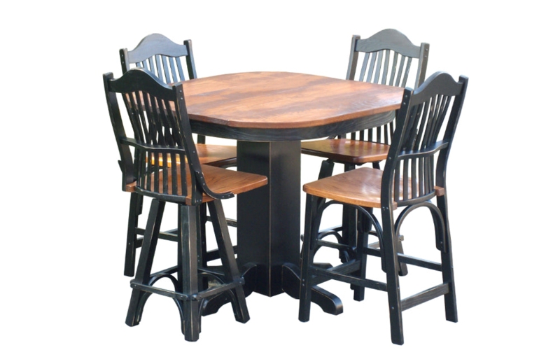 Pub Table Set Two Tone Square Pedestal Base Slatted Back Stools