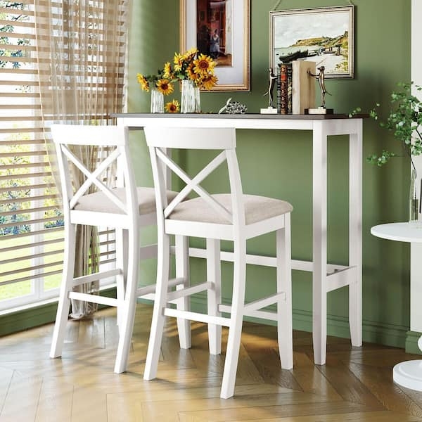 Pub Table Set X-Back Stools White and Wood Contrast Small Space