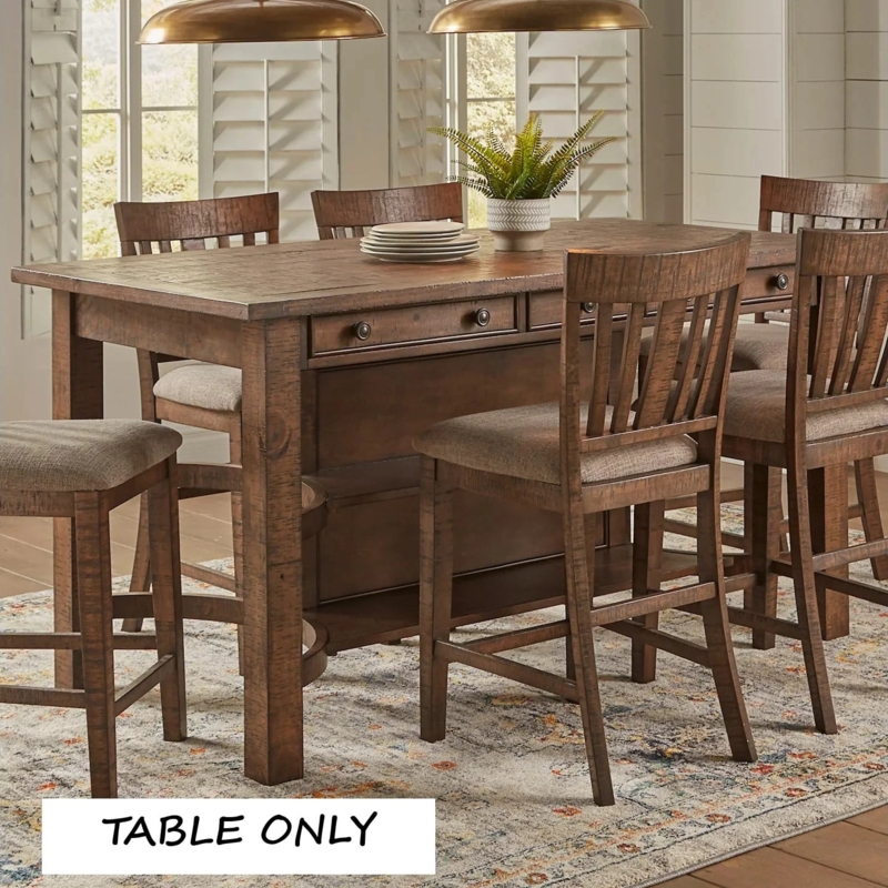 Pub Table Six Drawers Distressed Wood Square Legs Farmhouse Storage