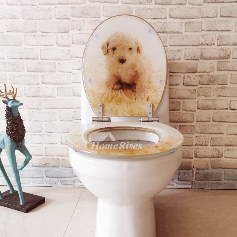 Puppy Print Toilet Seat: Whimsical Graphic Lid and Amber Resin Swirl Ring.