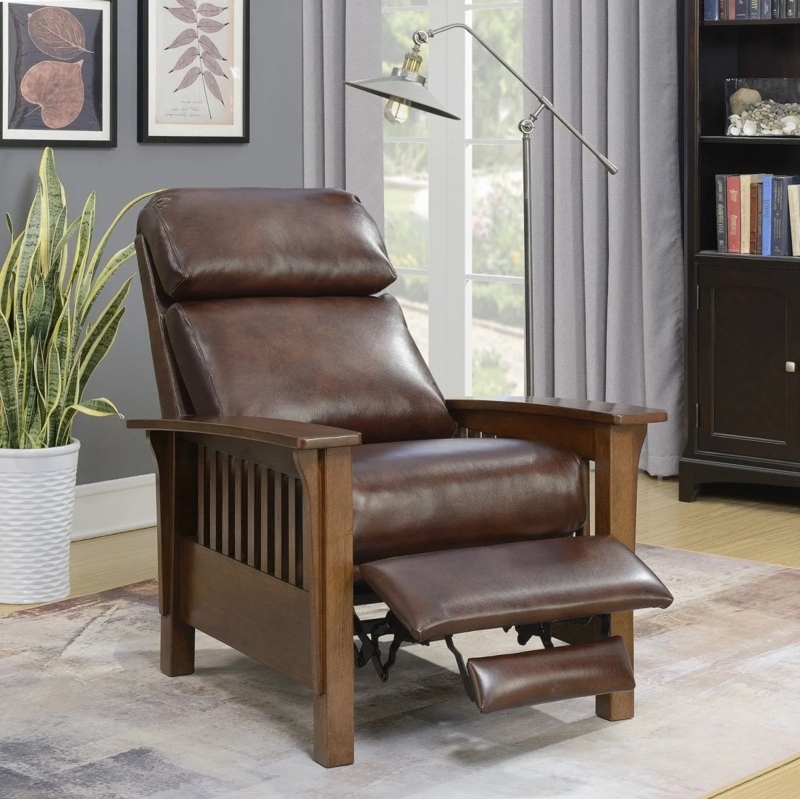 Push Back Recliner Footrest Extension Chestnut Brown Leather-Like