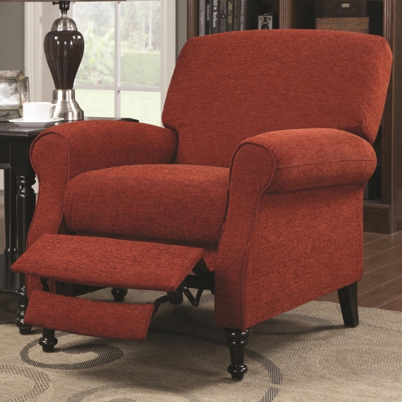 Push Back Recliner Terracotta Orange Turned Legs Rolled Arms
