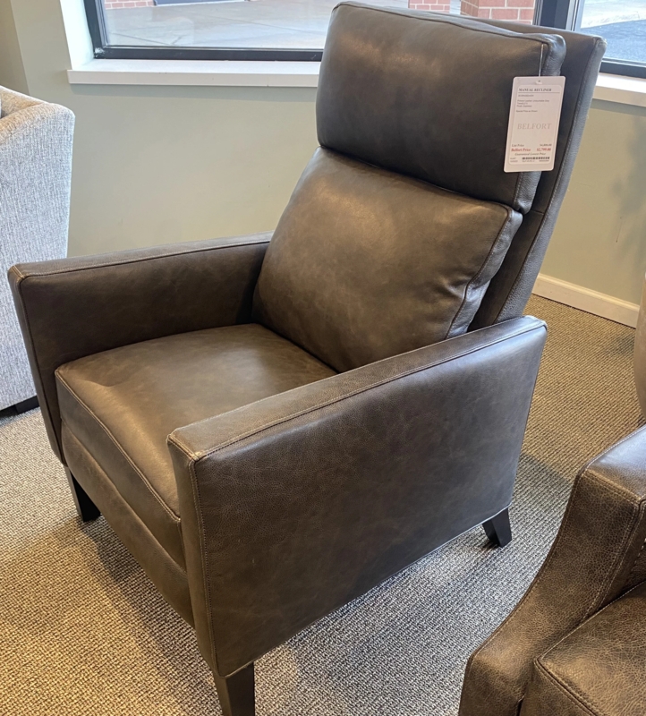 Push-Back Recliner with Tiered Back in Charcoal Grey Leather-Like