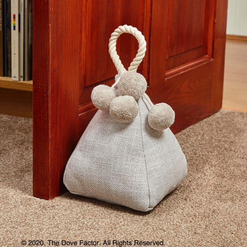 Pyramid Fabric Doorstop with Pom Pom Detail Eggshell Rope Handle