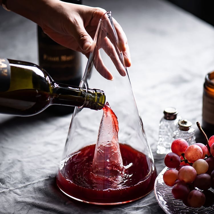 Pyramid Wine Decanter, Modern Sculptural Glass with Internal Cone