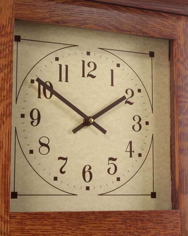 Quarter Sawn Oak Wall Clock with Geometric Corner Accents