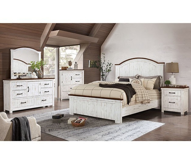 Queen Bed with Curved Headboard and Plank Paneling Details