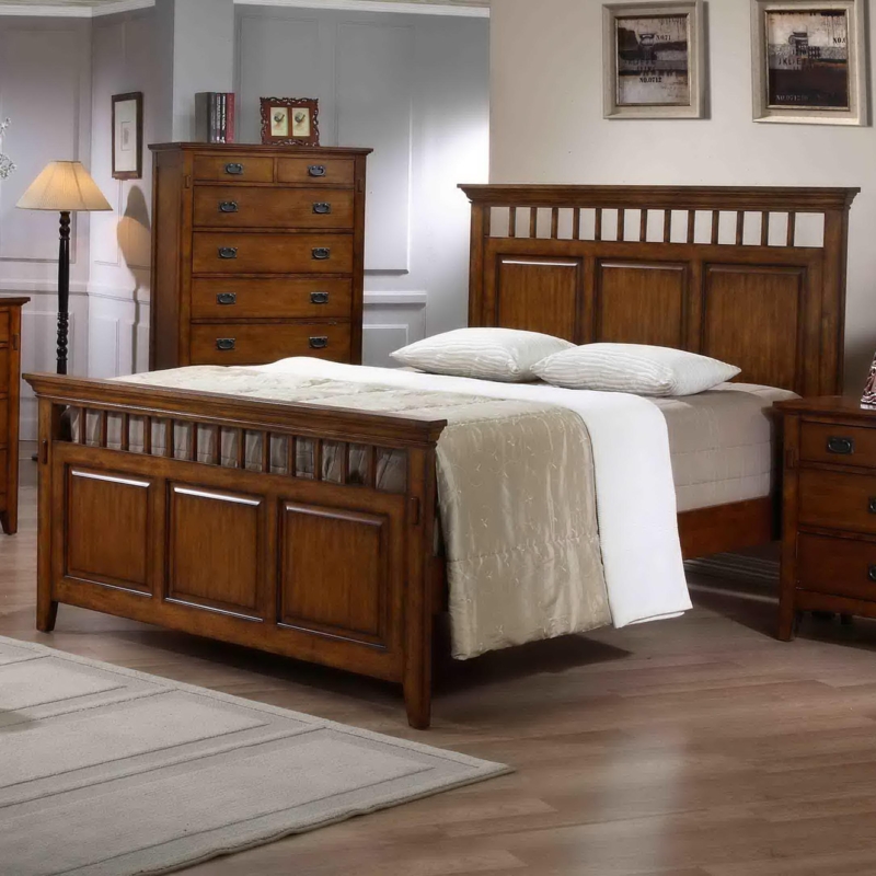 Queen Panel Bed Transitional Style Walnut Finish with Paneled Footboard