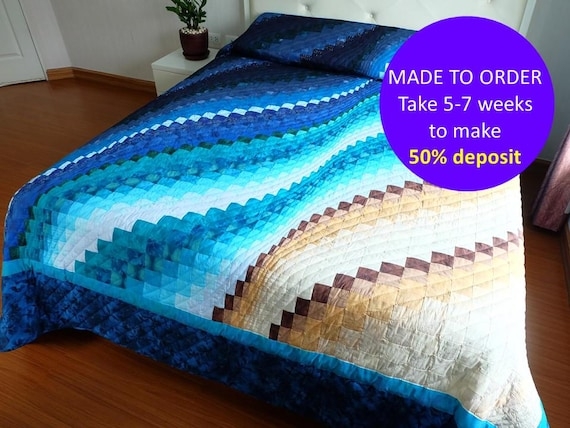 Quilt Bargello Wave Pattern 3D Coastal Sand To Sea Gradient