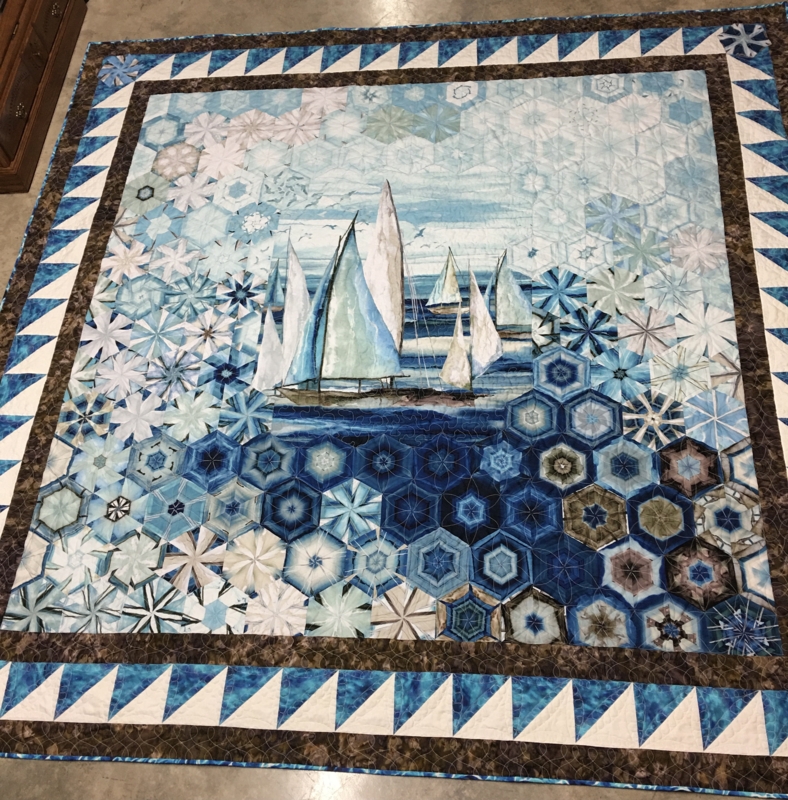 Quilt One Block Wonder Handmade Maritime Scene Hexagonal Piecing