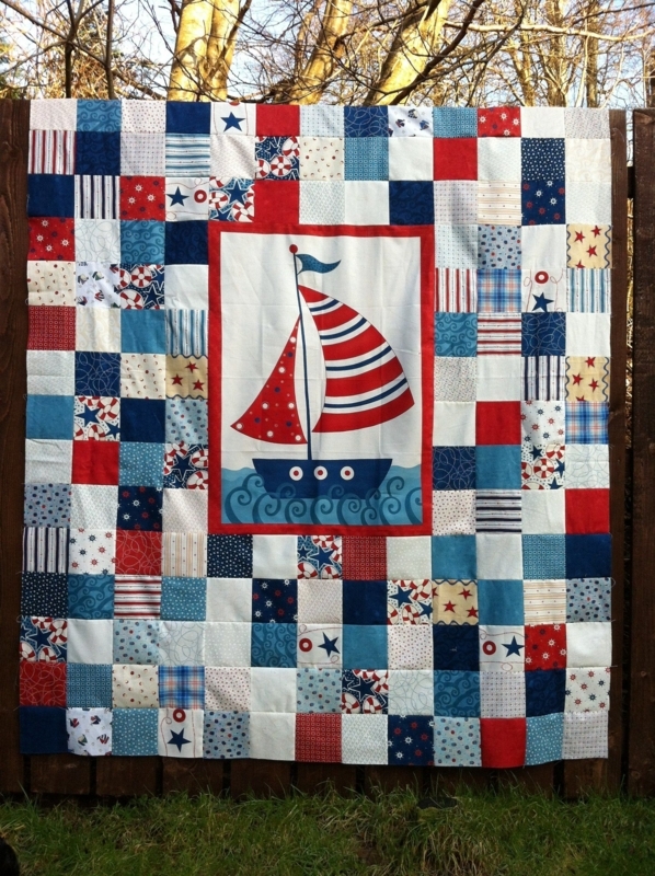 Quilt Sailboat Centerpiece Patchwork Squares Maritime Pattern