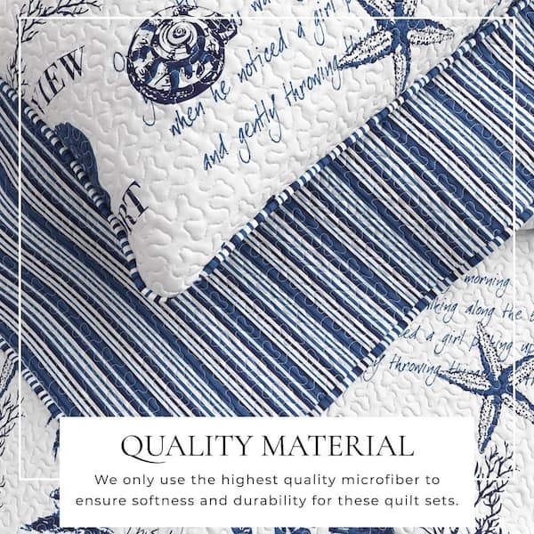 Quilt Set Script Typography Print Microfiber Nautical Stripe Border
