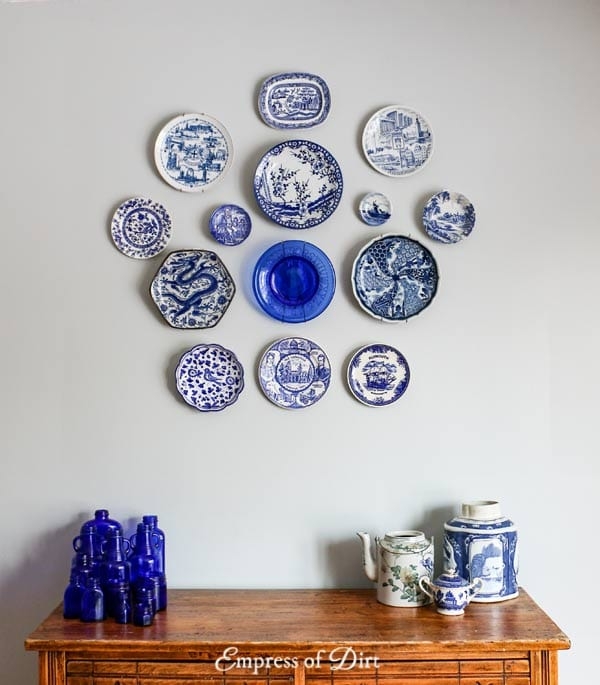 Radial Plate Display Gallery Wall with Cobalt Blue and White Palette