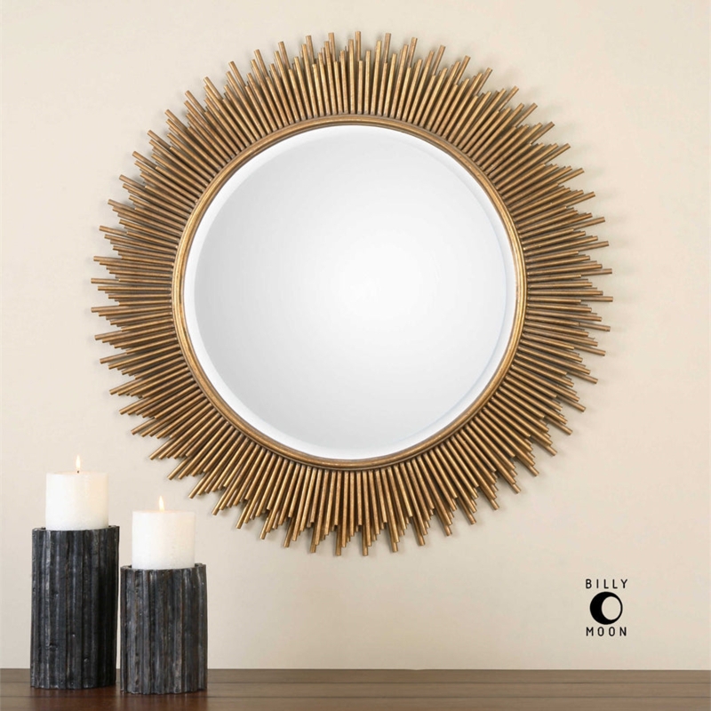 Radiating Spike Mirror Frame: Antique Brushed Gold, Staggered Spikes
