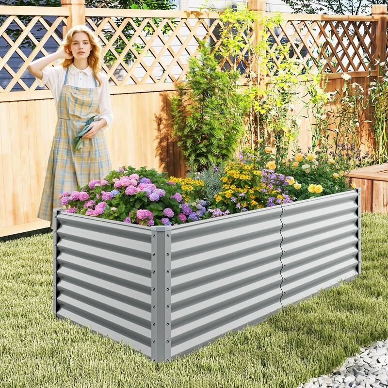 Raised Garden Bed Bolt Accents Corrugated Silver Grey Industrial