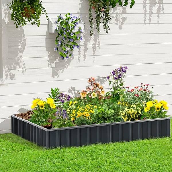 Raised Garden Bed Charcoal Grey Metal Corrugated Frame Farmhouse