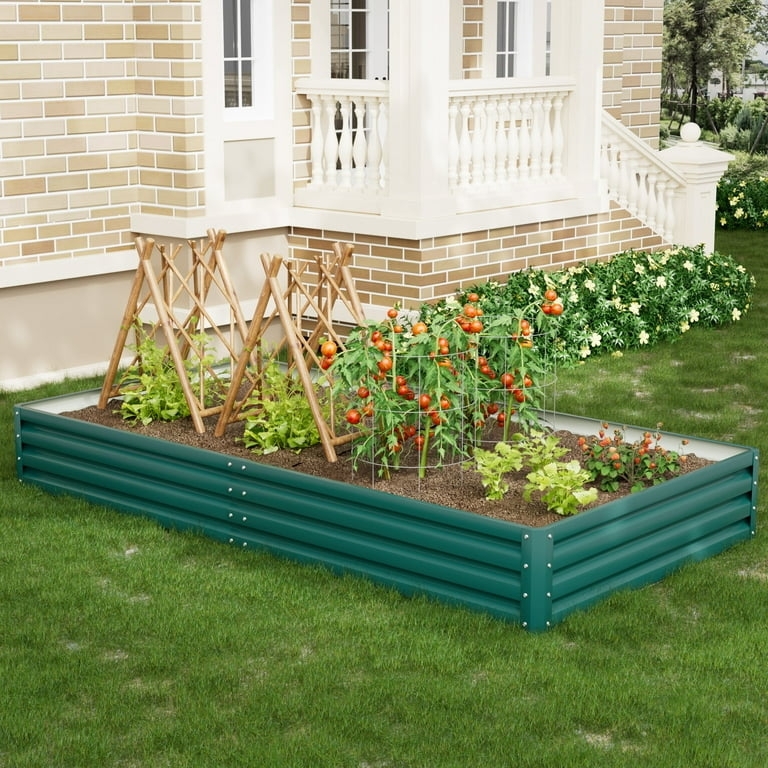 Raised Garden Bed Forest Green Finish Corrugated Galvanized Steel